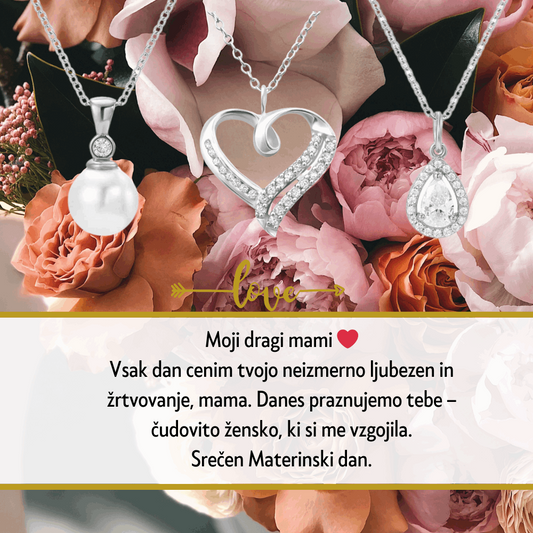 Personalizirani nakit za materinski dan z mislijo ali verzom, izbranim posebej za mamo, kot simbol edinstvene vezi ljubezni.