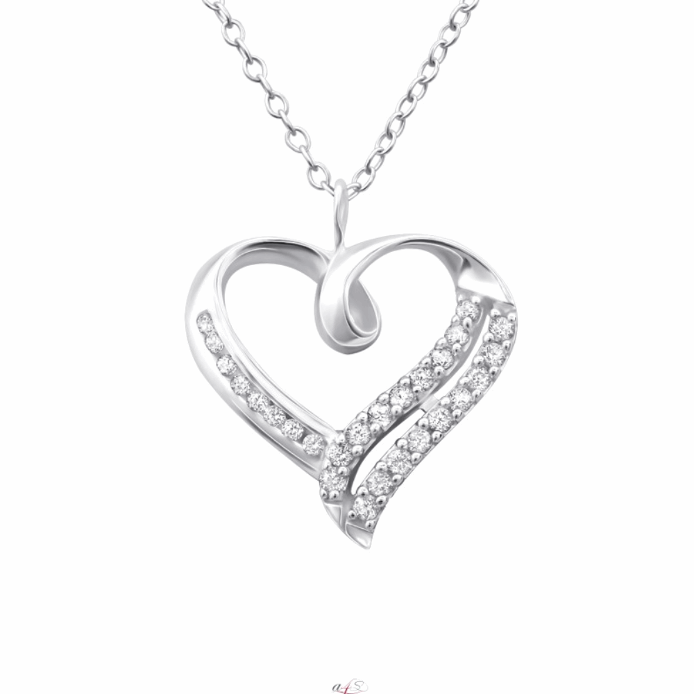 Srebrna verižica v obliki srca s cirkon kristali za darilo za njo